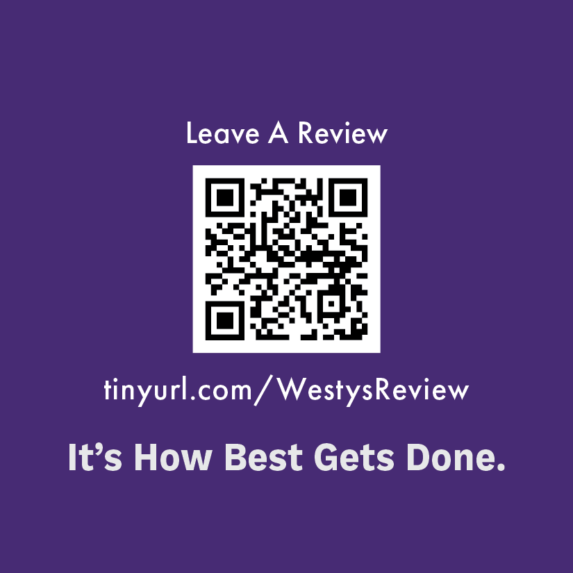 Westy’s Best Home Improvement review card with QR code linking to Google reviews.