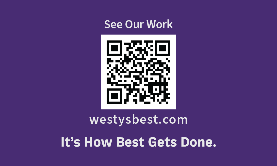 Conversion side of Westy’s Best Home Improvement business card featuring QR code to Westy's Best website and tagline.